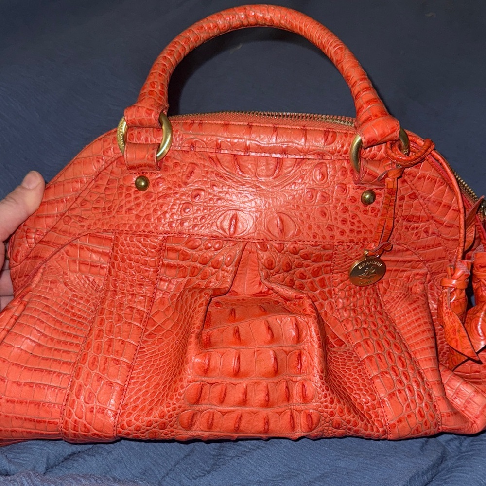 Brahmin Orange Embossed Satchel